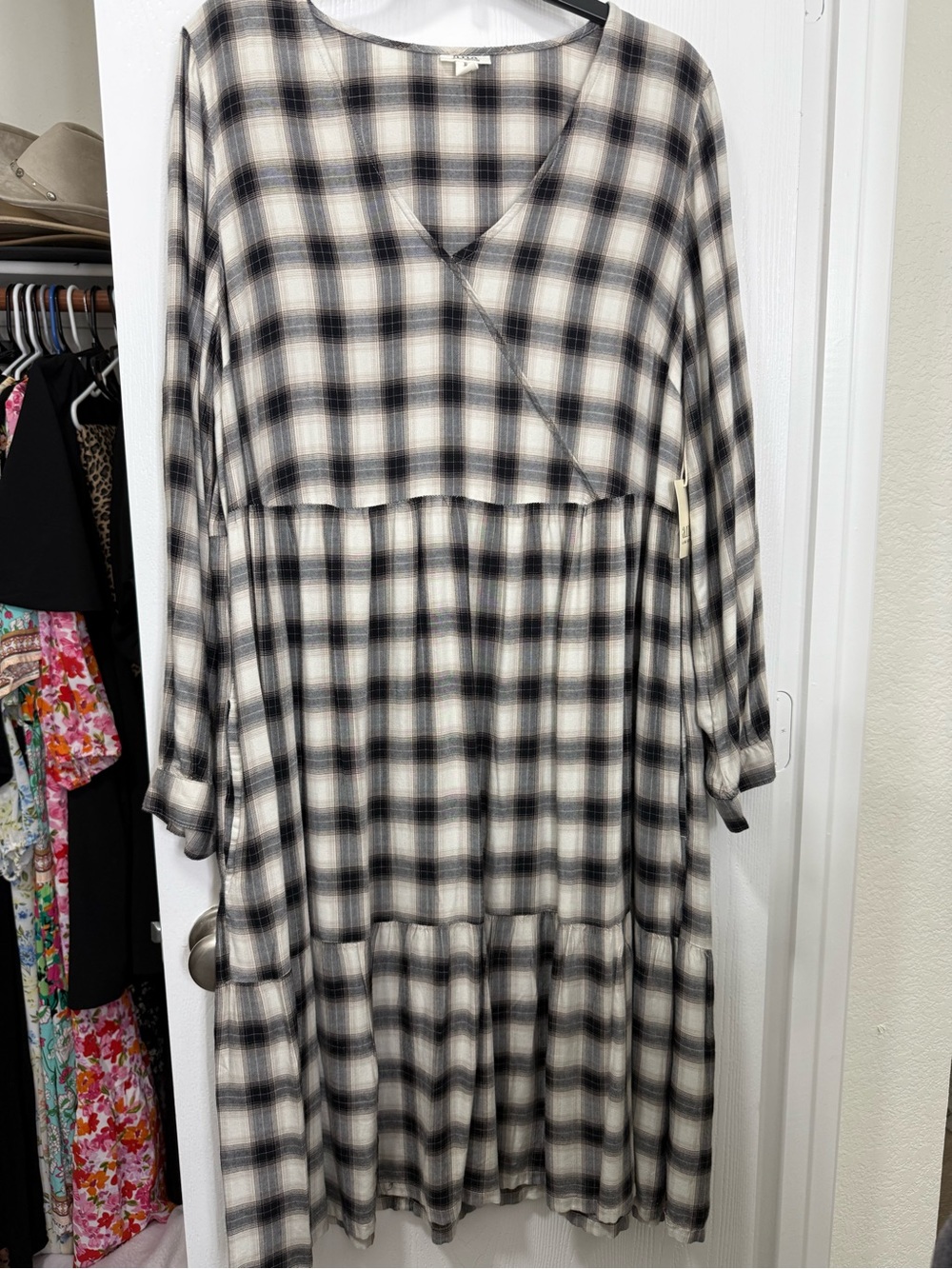 NWT ANA plaid tiered neutral midi dress